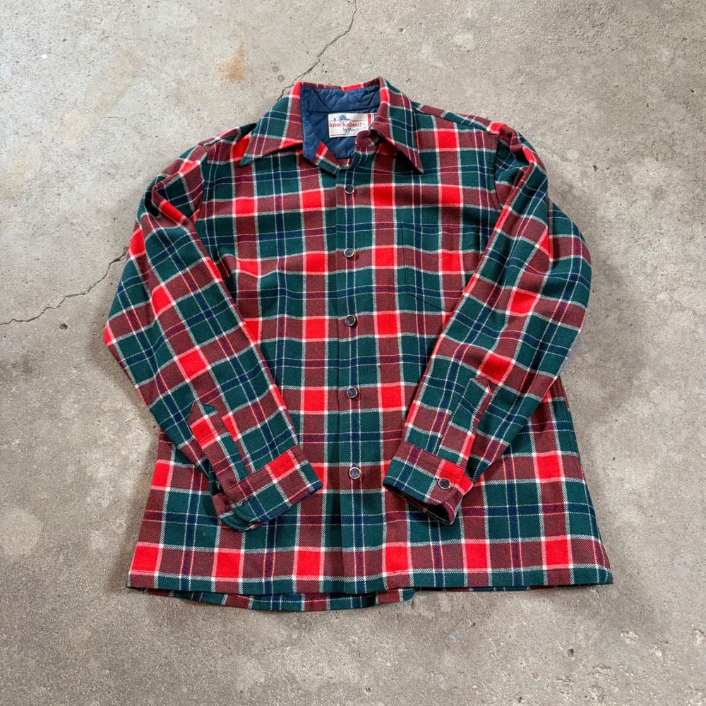 Vintage 70s Pendleton Knockabouts Shacket Womens M Red Green Plaid Wool USA